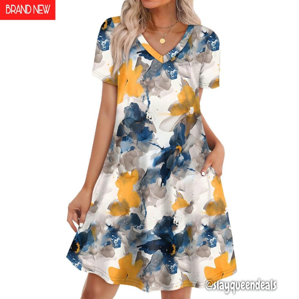 Casual T-Shirt Dress With Pockets Loose Fit Sun Dress Women's